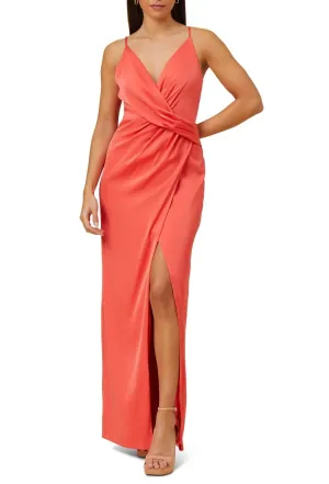 Aidan Mattox MN1E207351  V-Neck Sleeveless Draped Front Slit Front Solid