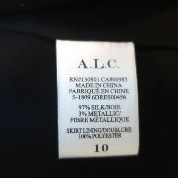 A.L.C. Dress Sidney Black/Gold Metallic Flocked Chiffon Size 10 Long Sleeve
