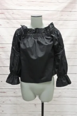 Alexis Top Ellen Black Cotton Size Extra Small Off-Shoulder Long Sleeve Blouse