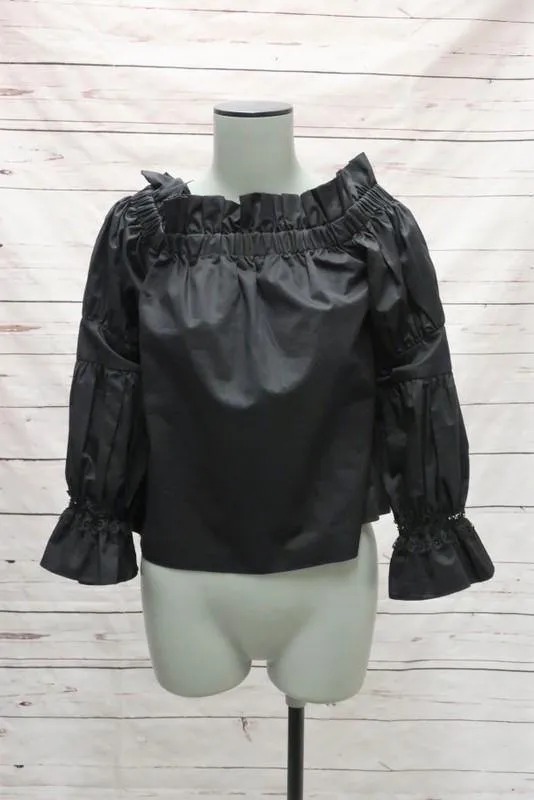 Alexis Top Ellen Black Cotton Size Extra Small Off-Shoulder Long Sleeve Blouse