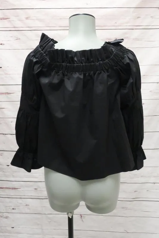 Alexis Top Ellen Black Cotton Size Extra Small Off-Shoulder Long Sleeve Blouse
