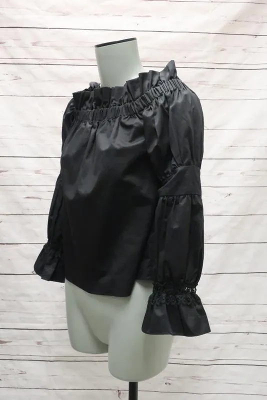 Alexis Top Ellen Black Cotton Size Extra Small Off-Shoulder Long Sleeve Blouse