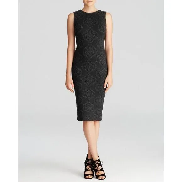 ALICE   OLIVIA Sz S Small Black Penley Fitted Metallic Jacquard Sheath Dress