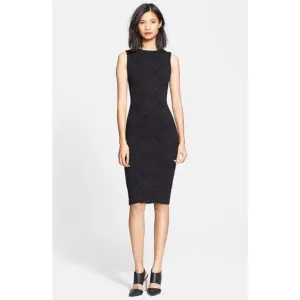 ALICE   OLIVIA Sz S Small Black Penley Fitted Metallic Jacquard Sheath Dress
