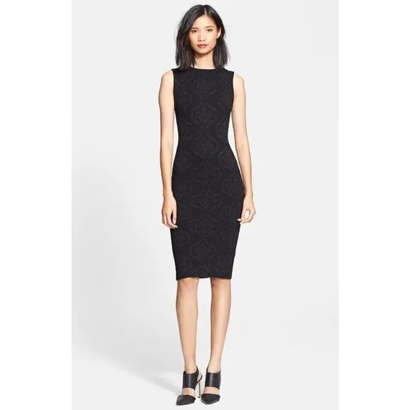 ALICE   OLIVIA Sz S Small Black Penley Fitted Metallic Jacquard Sheath Dress