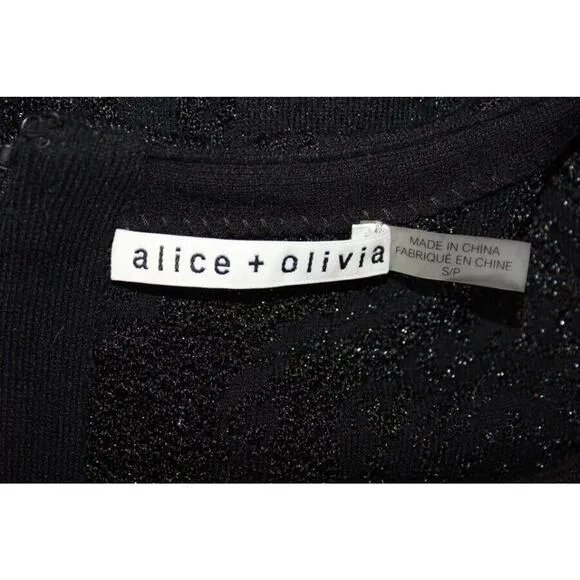 ALICE   OLIVIA Sz S Small Black Penley Fitted Metallic Jacquard Sheath Dress