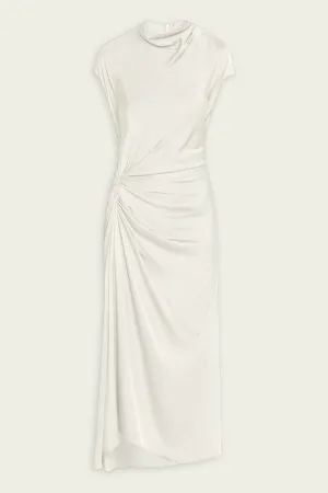 Alma Draped Satin Midi Dress in Cream