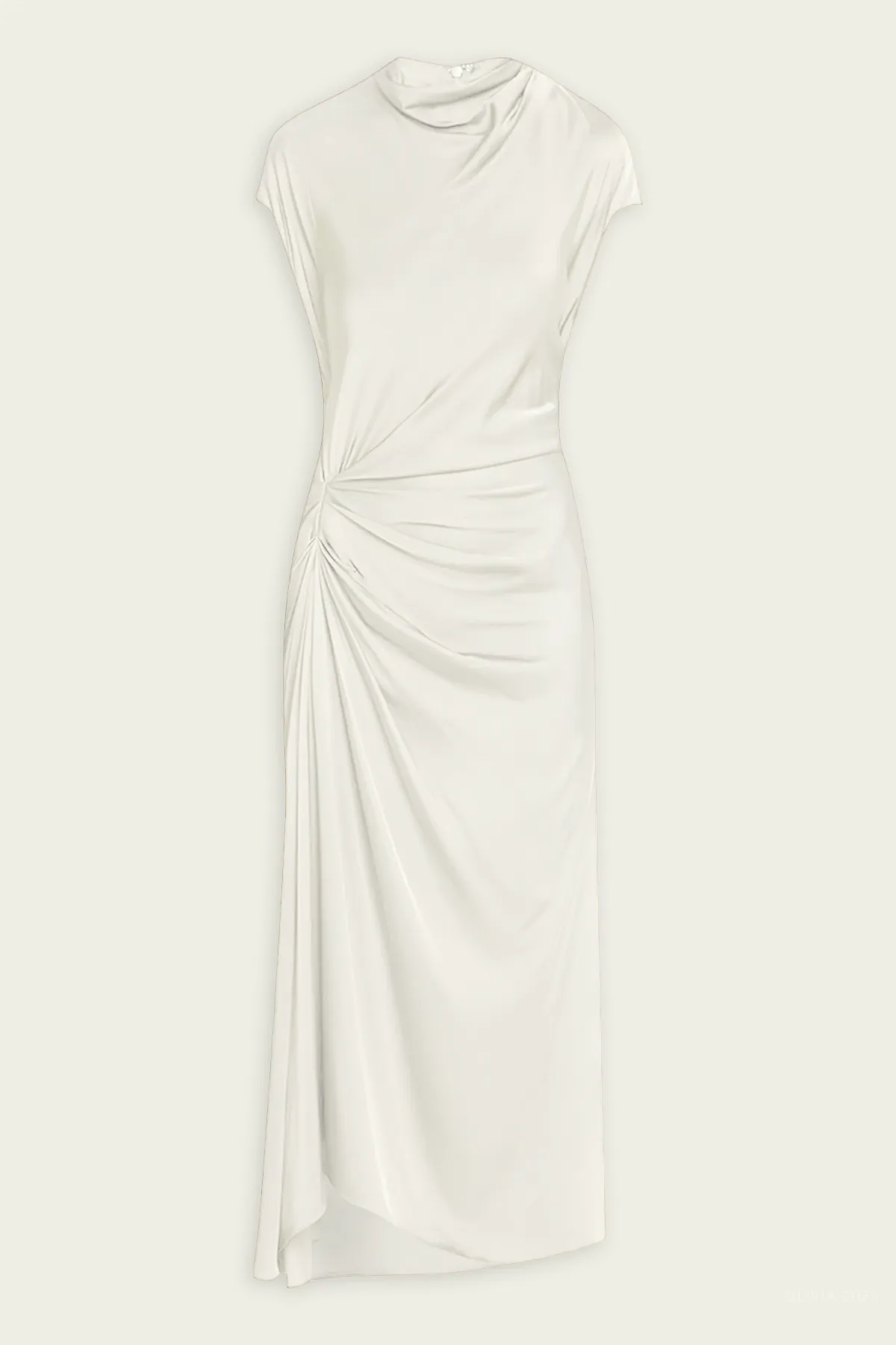 Alma Draped Satin Midi Dress in Cream