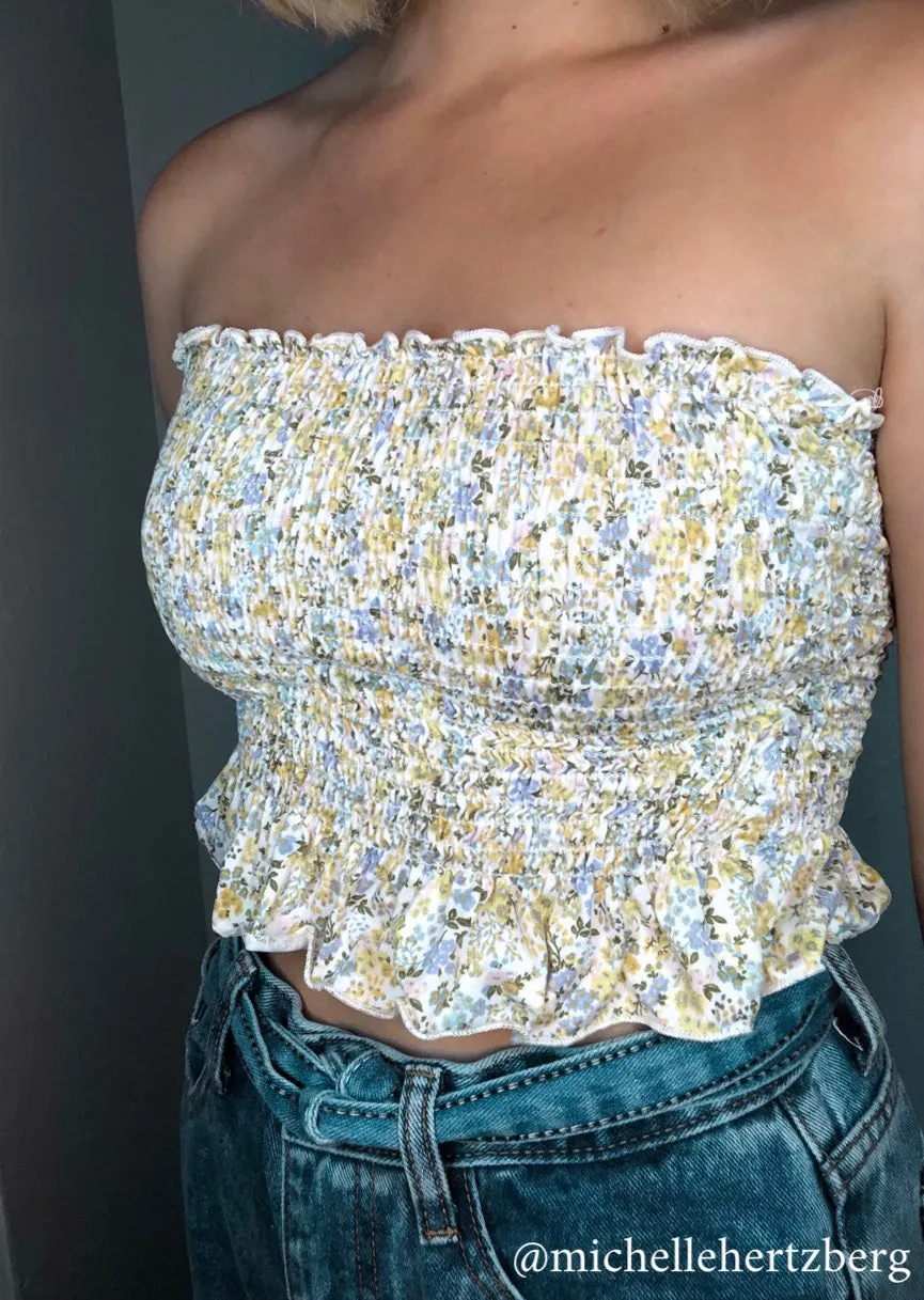Amalia Smocked Tube Top - Ivory/Yellow