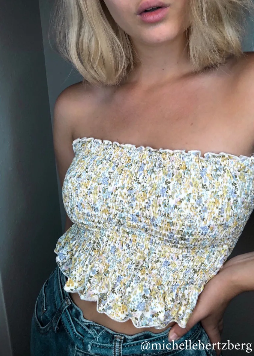 Amalia Smocked Tube Top - Ivory/Yellow