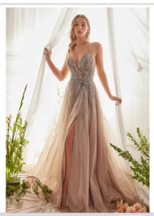 Andrea & Leo Couture A1165 Granite Silver Tulle A-Line Gown
