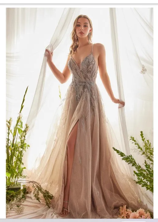 Andrea & Leo Couture A1165 Granite Silver Tulle A-Line Gown
