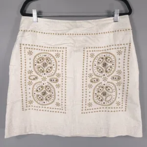 Anthropologie FLOREAT LINEN Blend Studded Embroidered Skirt No Size Tag LARGE