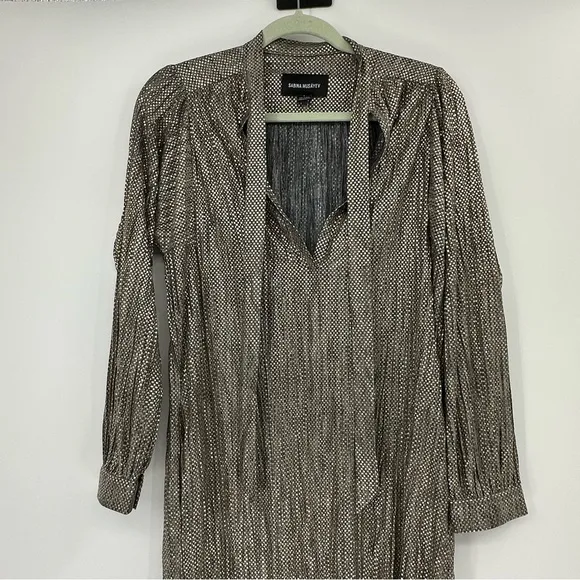 Anthropologie Sabina Musayev Gold and Grey Metallic Long Sleeve Dress Size small
