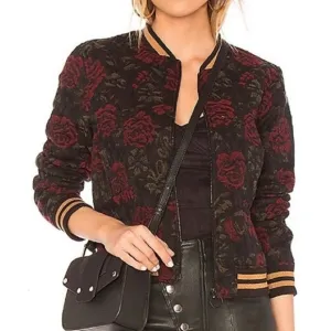 Anthropologie Sanctuary Rose Seduction Black Red Floral Print Zip Bomber Jacket