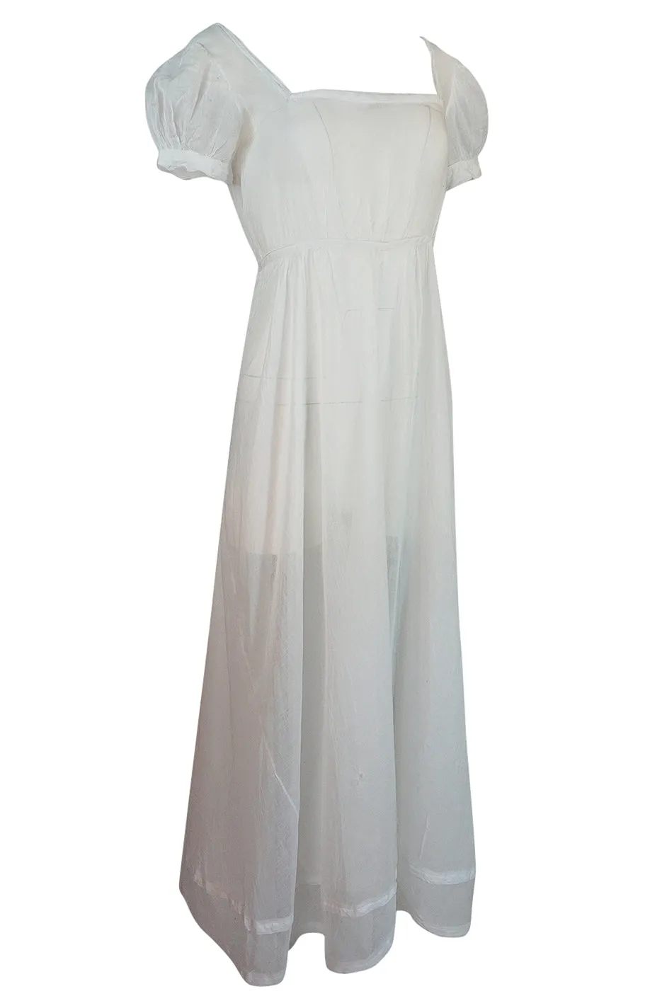 Antique Unlabelled French Cotton Mull Empire Cut Under Dress