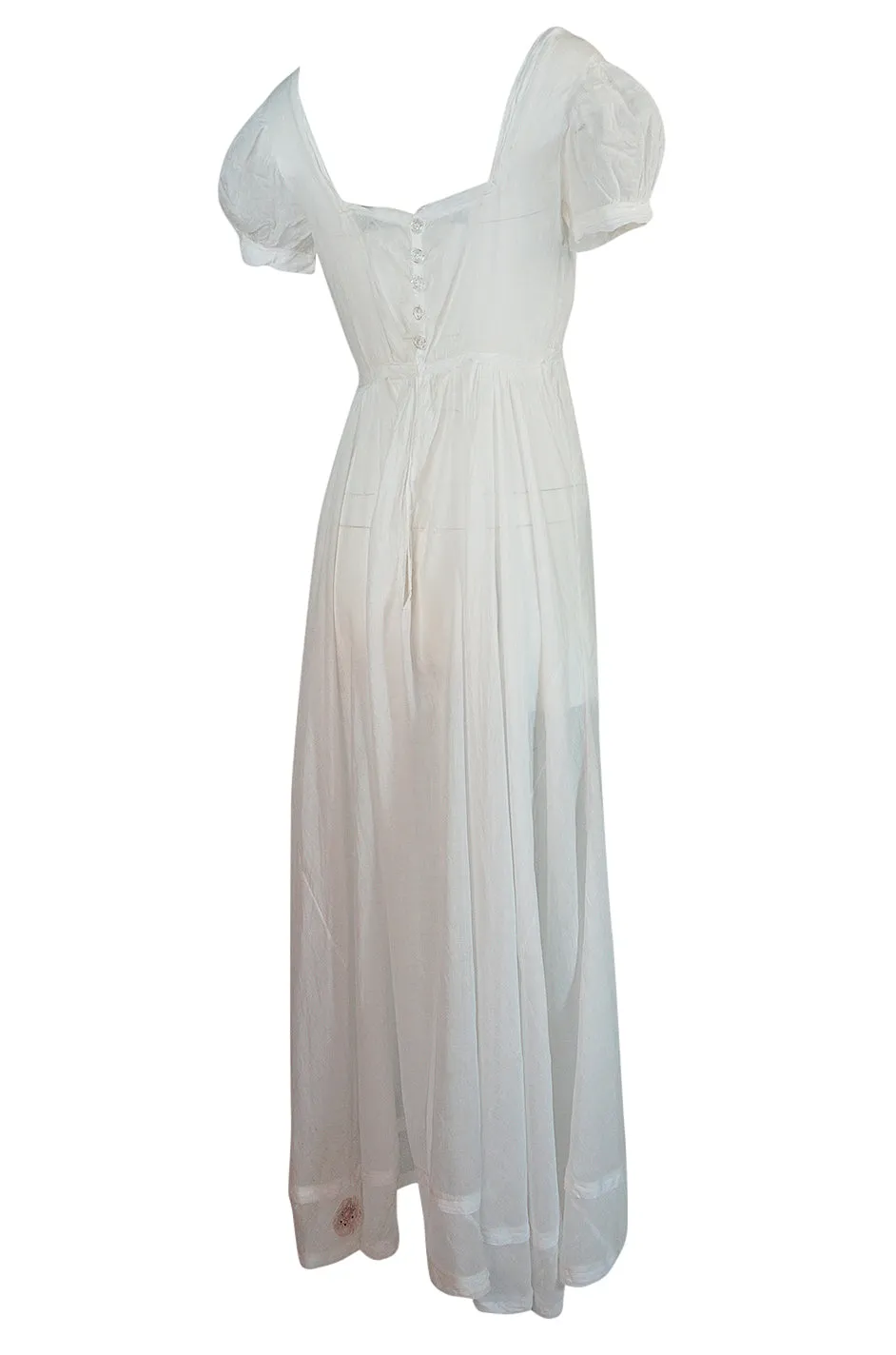 Antique Unlabelled French Cotton Mull Empire Cut Under Dress