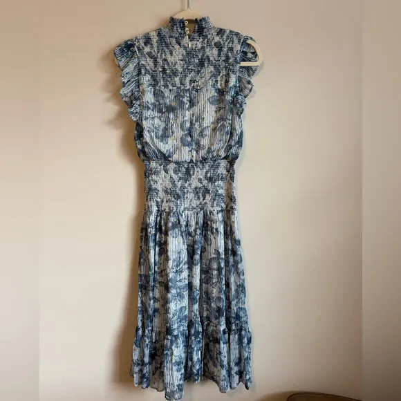 AQUA Metallic Dot Floral Print Smocked Midi Dress 100% Exclusive - Size S