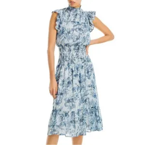 AQUA Metallic Dot Floral Print Smocked Midi Dress 100% Exclusive - Size S