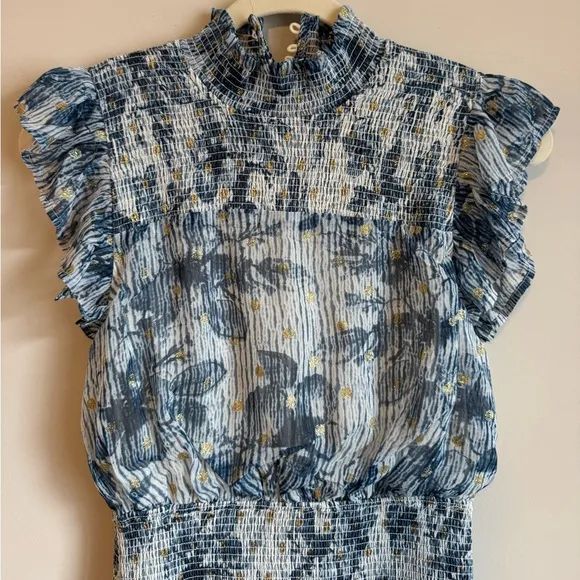 AQUA Metallic Dot Floral Print Smocked Midi Dress 100% Exclusive - Size S