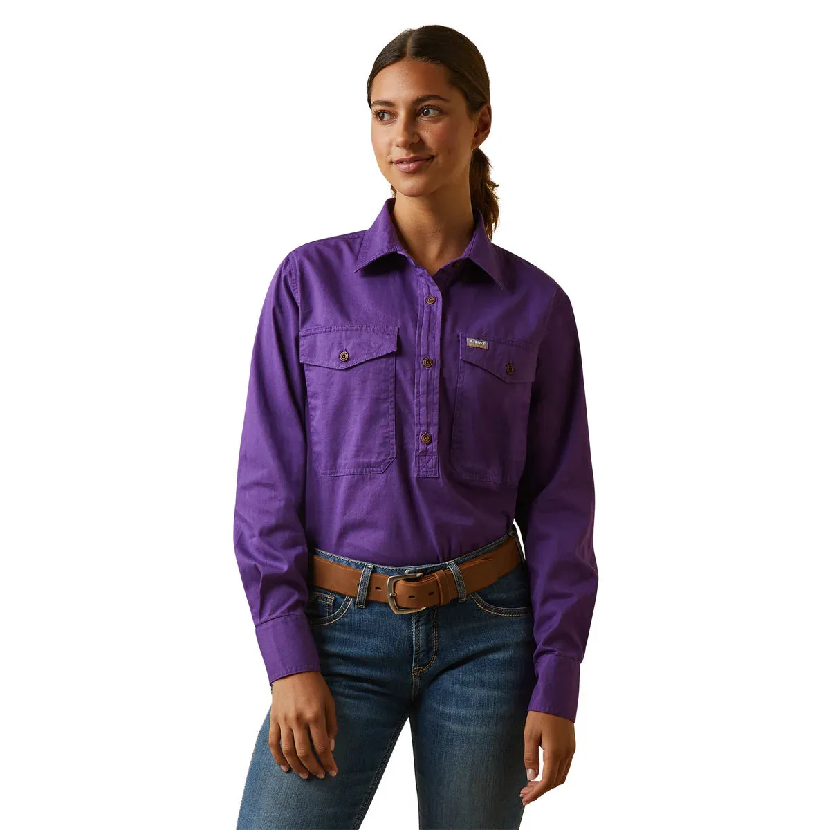 Ariat Ladies Rebar Half Button LS Workshirt Purple