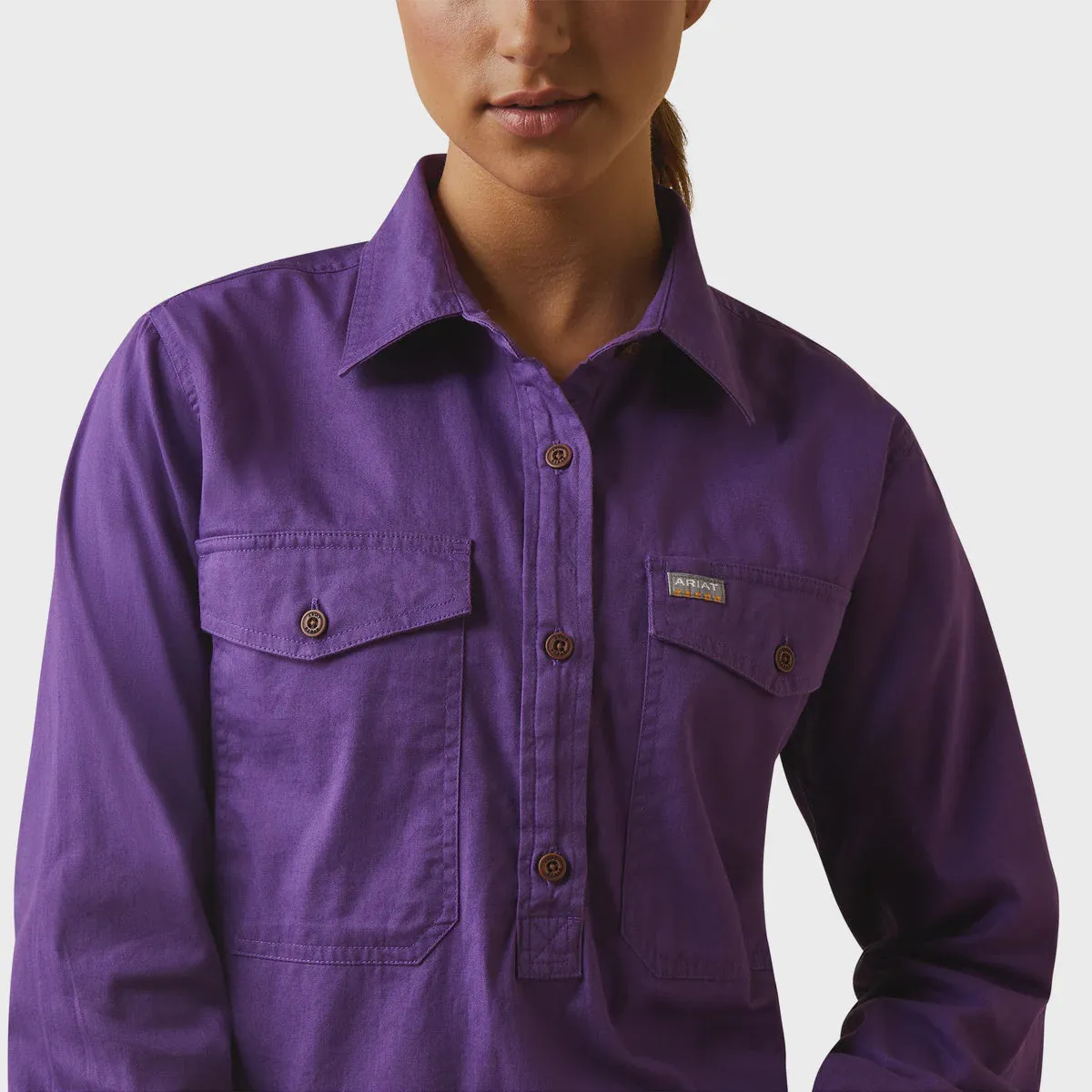 Ariat Ladies Rebar Half Button LS Workshirt Purple