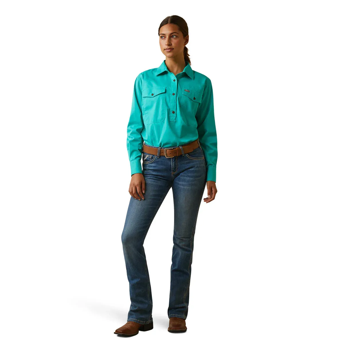 Ariat Ladies Rebar Half Button LS Workshirt Turquoise