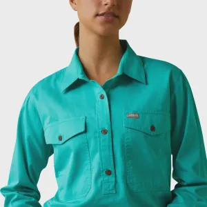 Ariat Ladies Rebar Half Button LS Workshirt Turquoise