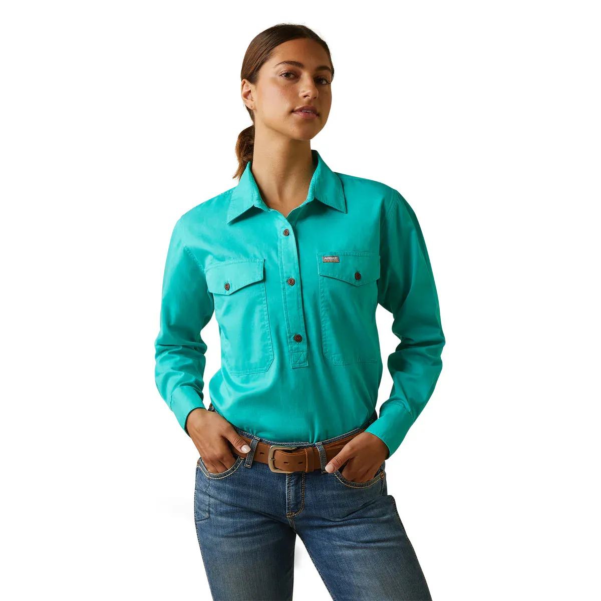Ariat Ladies Rebar Half Button LS Workshirt Turquoise