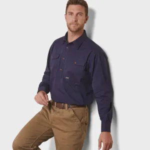 Ariat Mens Rebar Half Button LS Workshirt Navy
