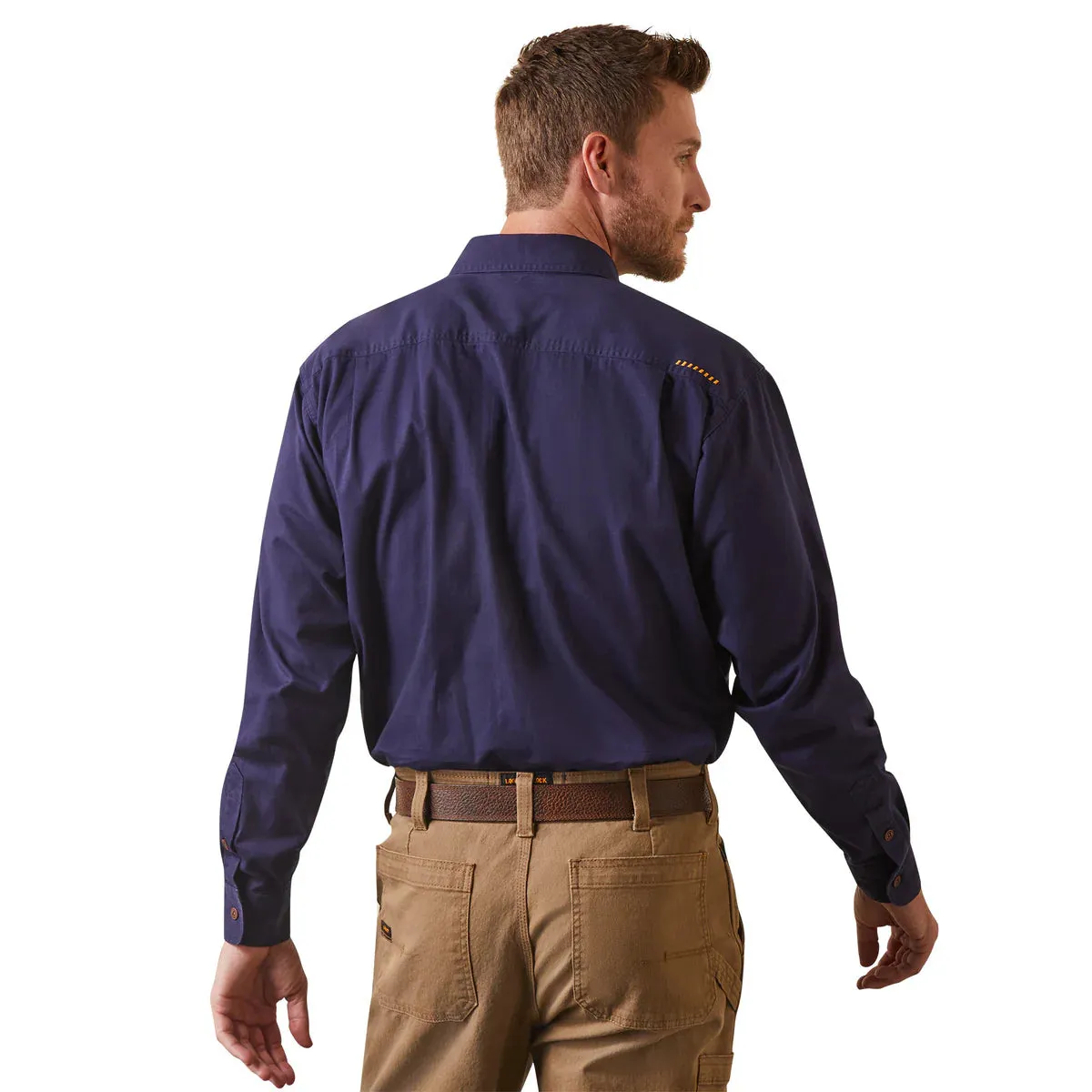 Ariat Mens Rebar Half Button LS Workshirt Navy