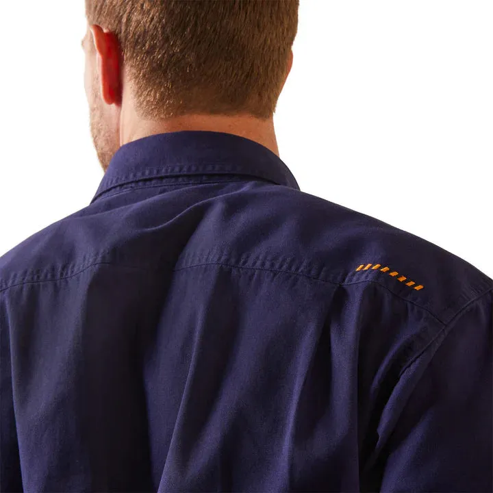 Ariat Mens Rebar Half Button LS Workshirt Navy