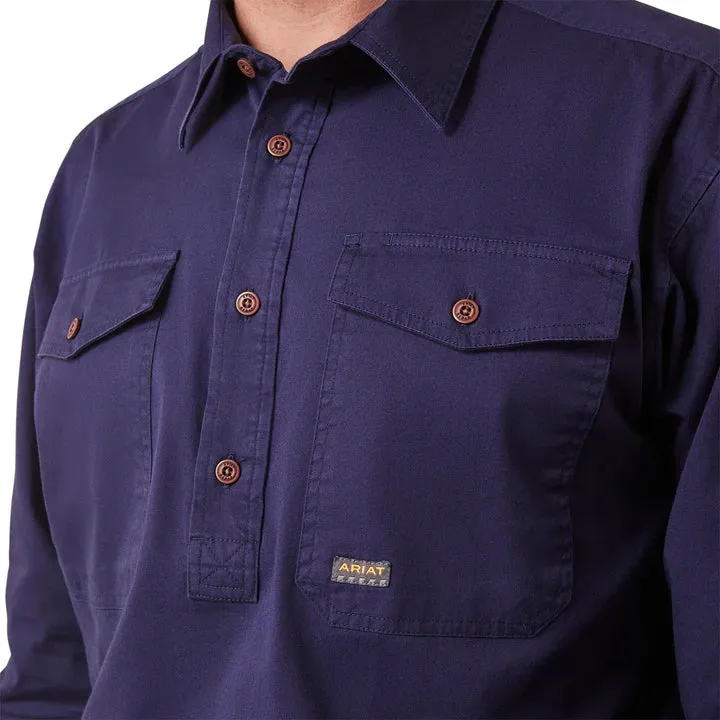 Ariat Mens Rebar Half Button LS Workshirt Navy