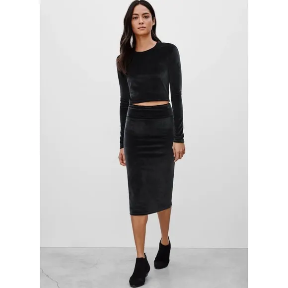 Aritzia Wilfred Free Pink Velour Bela Skirt Set