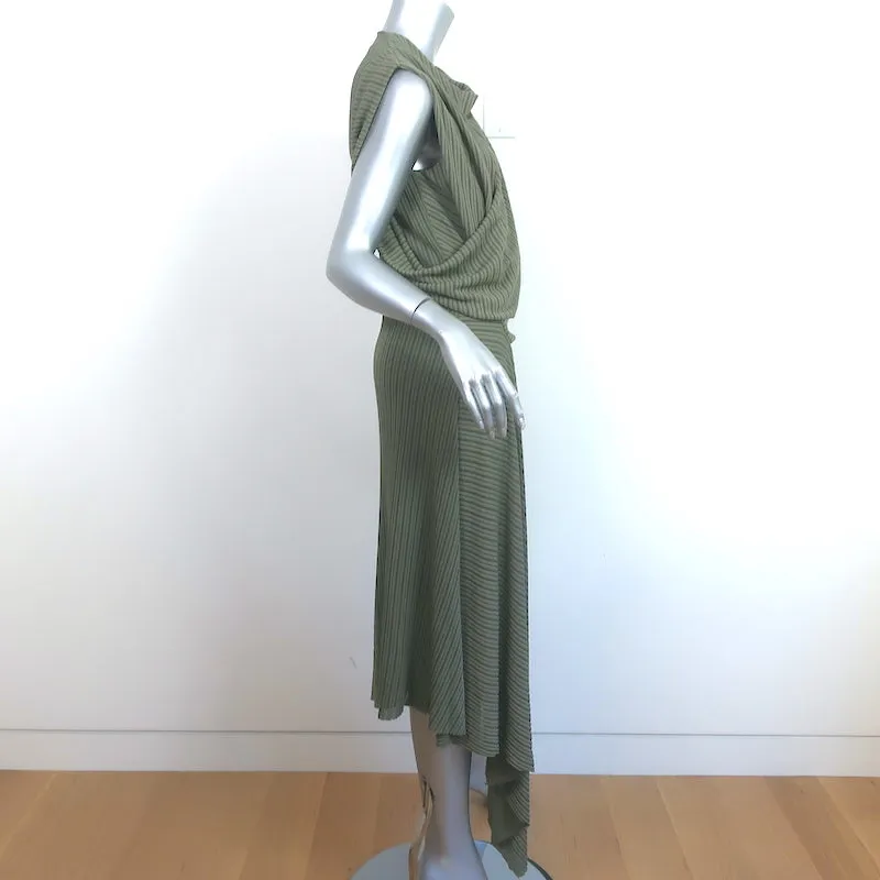 Atlein Asymmetric Draped Midi Dress Sage Green Striped Knit Size 40