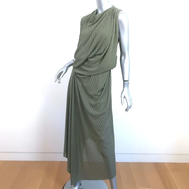 Atlein Asymmetric Draped Midi Dress Sage Green Striped Knit Size 40