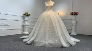 B240- BYG Ivory sleeveless flower beading lace ball gown