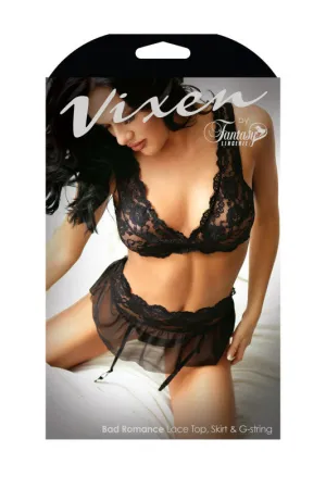 Bad Romance Lace Top Skirt and G-StRing - One Size - Black