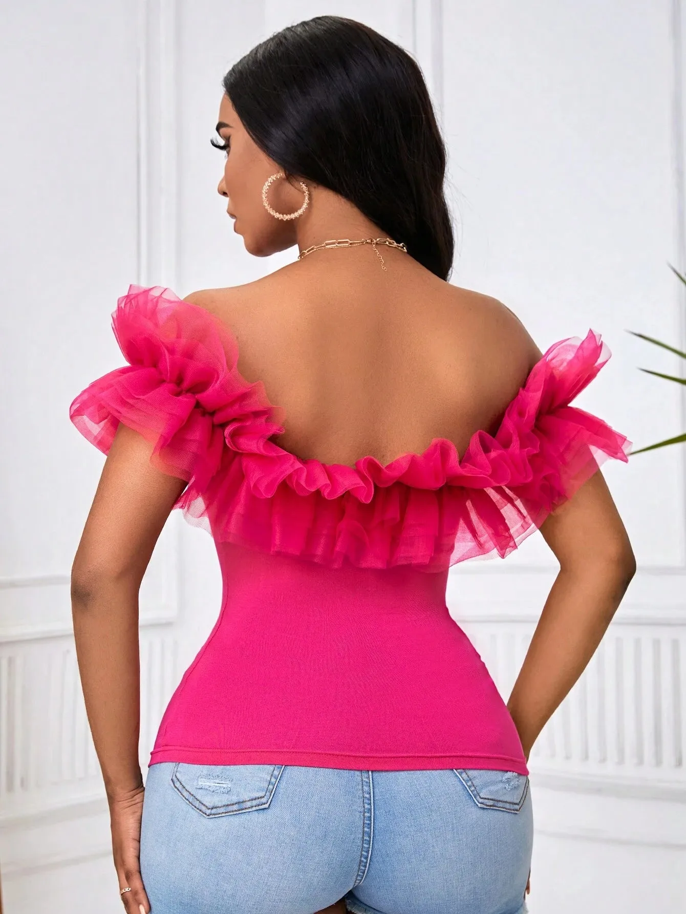 BAE Off Shoulder Ruffle Trim Top