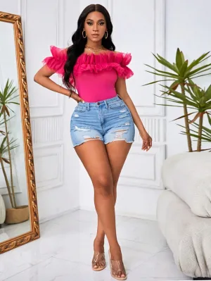 BAE Off Shoulder Ruffle Trim Top