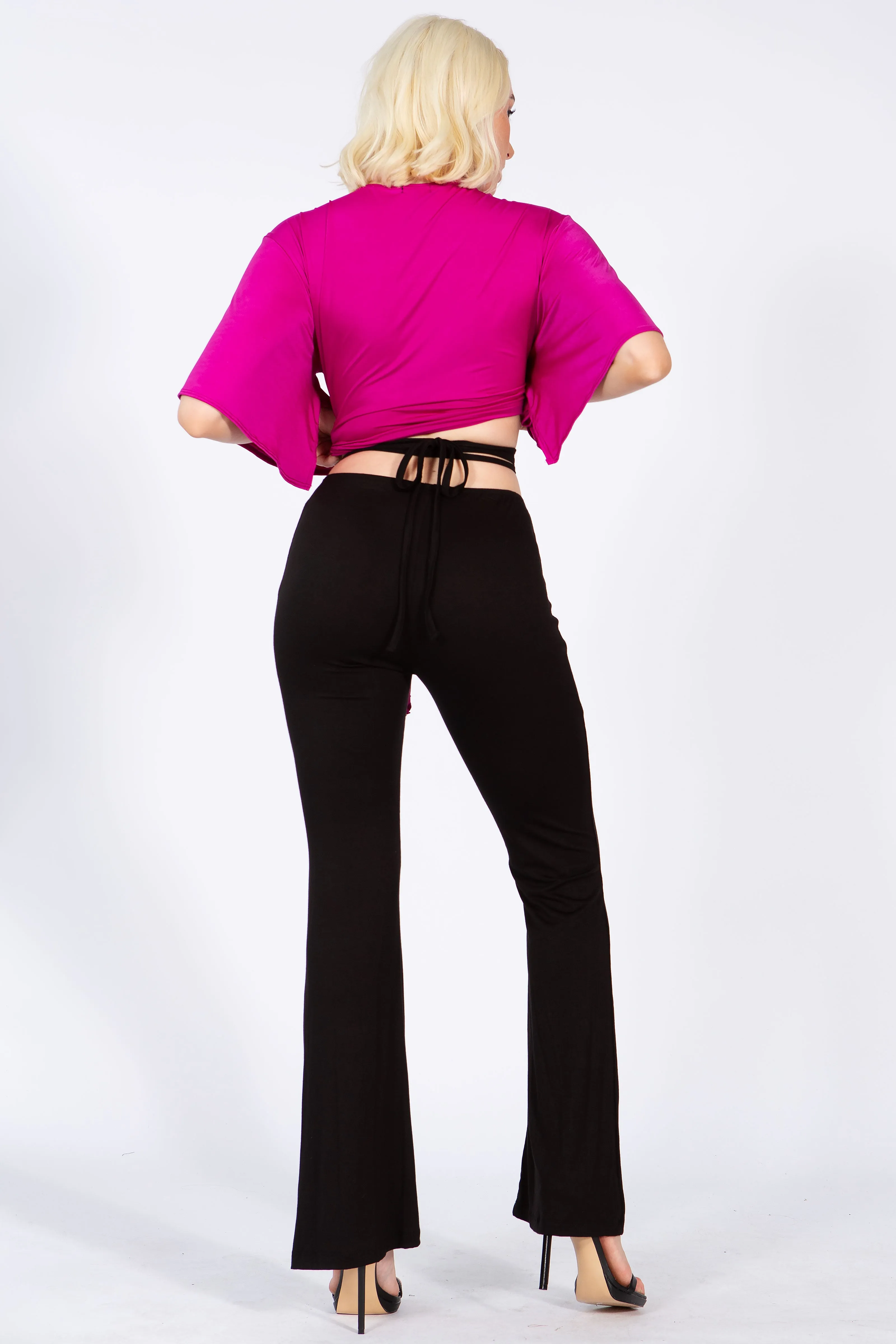 Batwing Sleeve Knot Front Crop Blouse.
