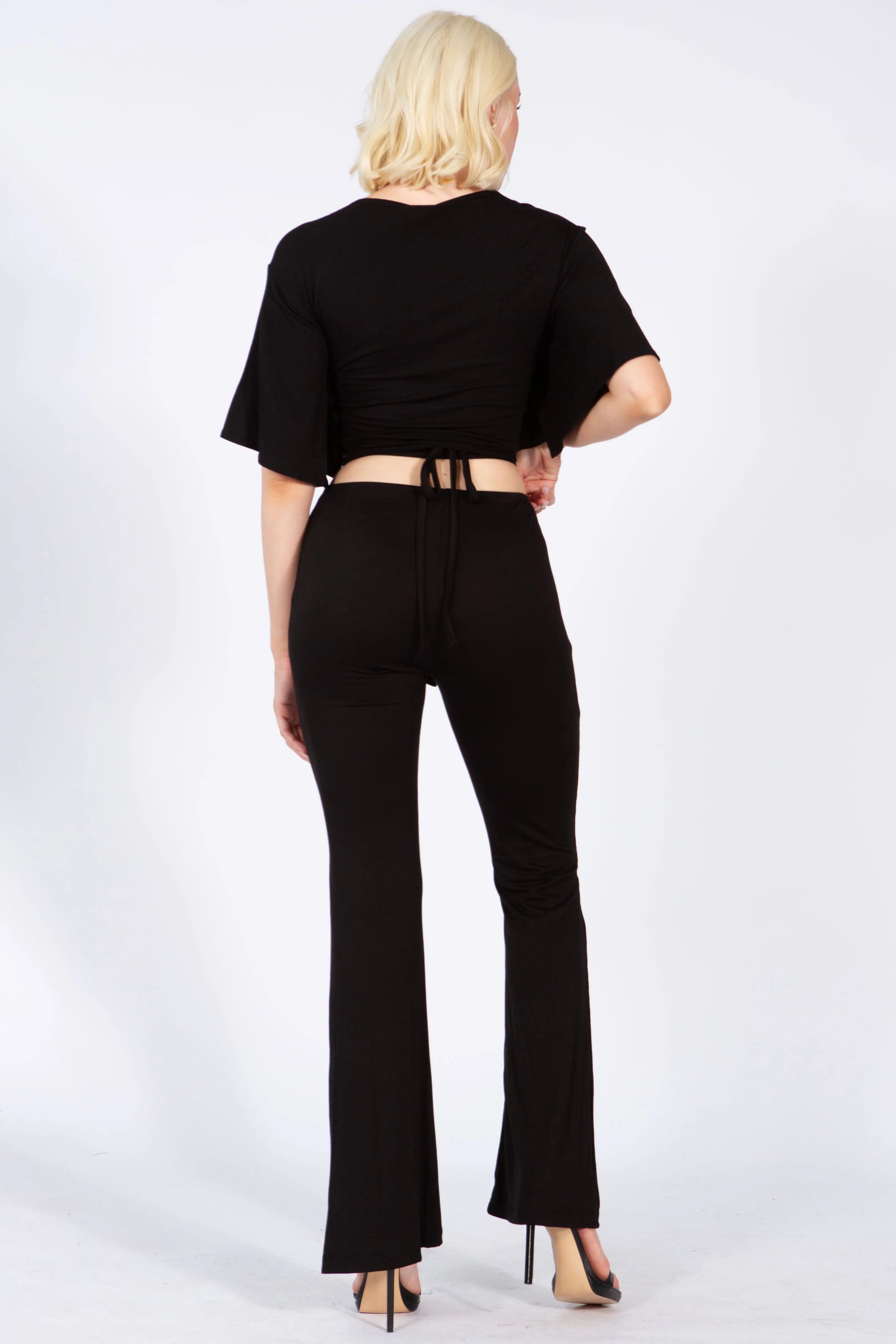 Batwing Sleeve Knot Front Crop Blouse.