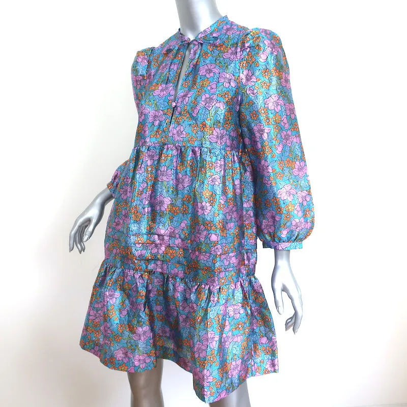 Baum und Pferdgarten Mini Dress Arvilla Blue Metallic Floral Print Size 34 NEW