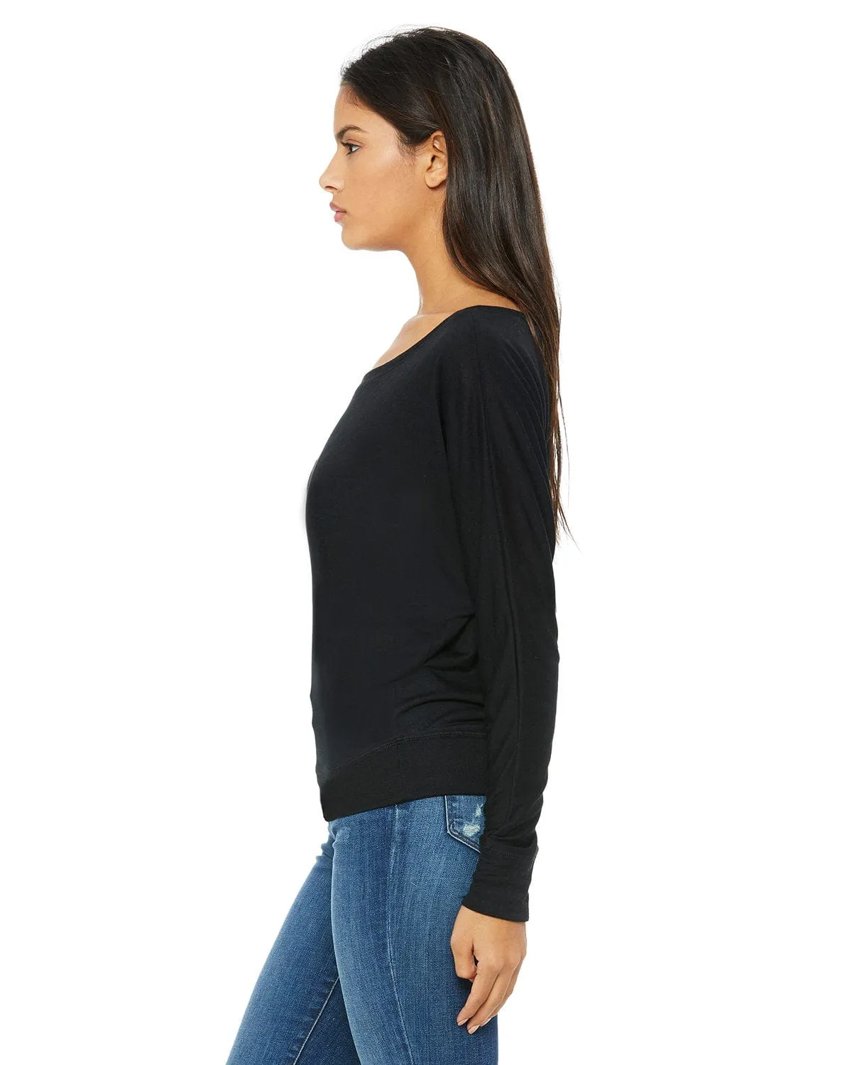 Bella Canvas Ladies Long Sleeve Off The Shoulder Top | Black