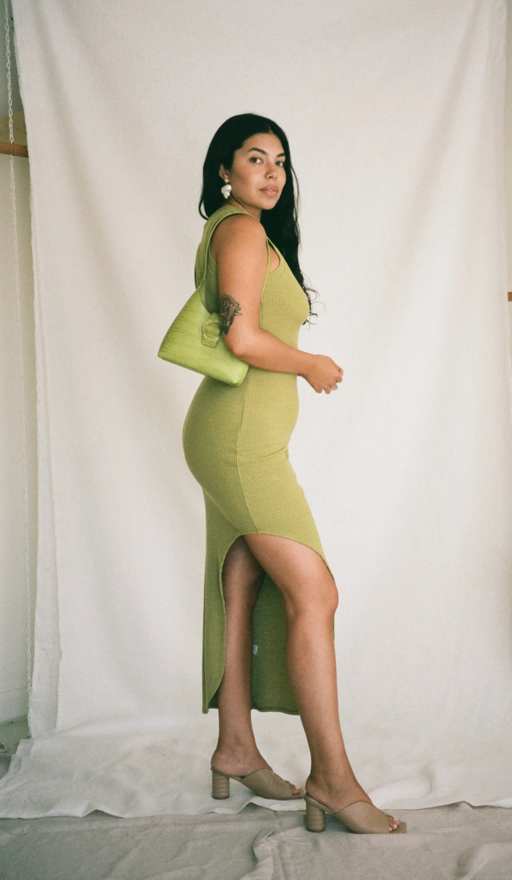 bella dress in matcha viscose rib- Size Small SAMPLE
