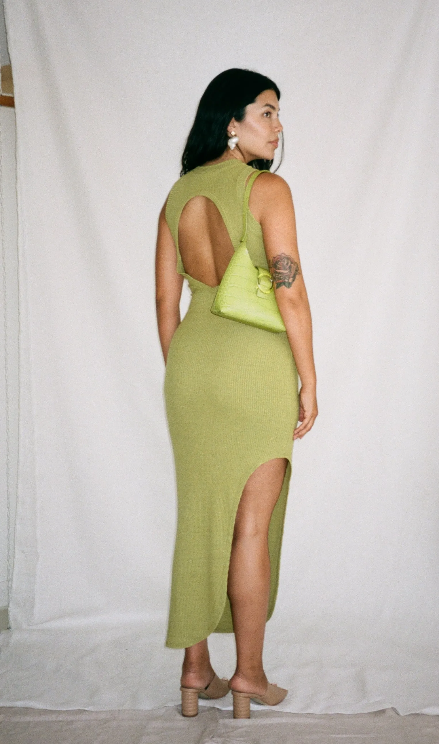 bella dress in matcha viscose rib- Size Small SAMPLE