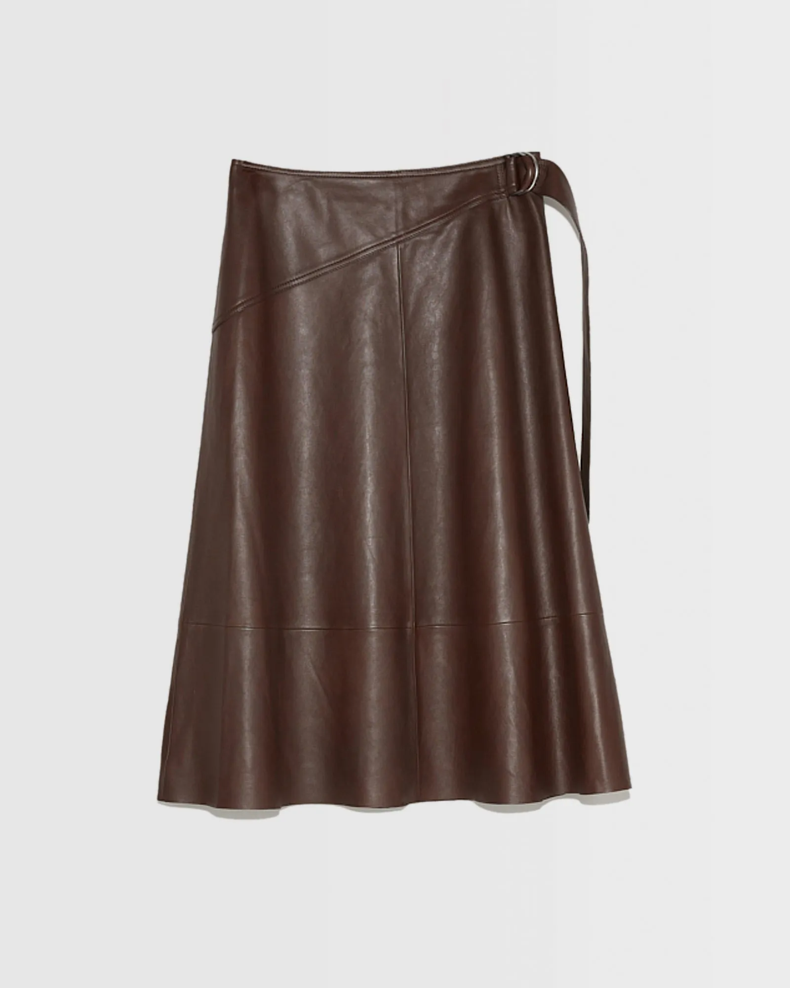 Belted leather midi skirt