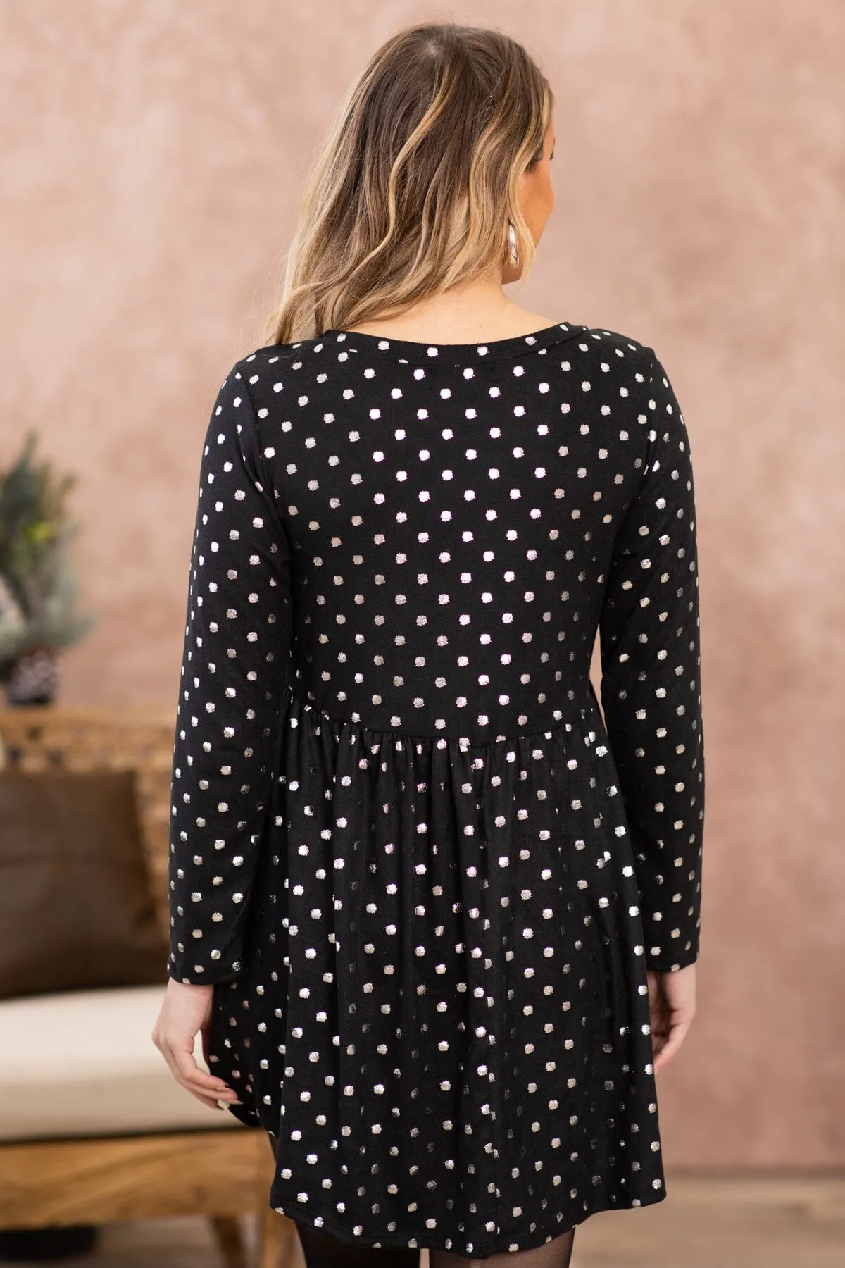 Black and Silver Metallic Dot Print Dress