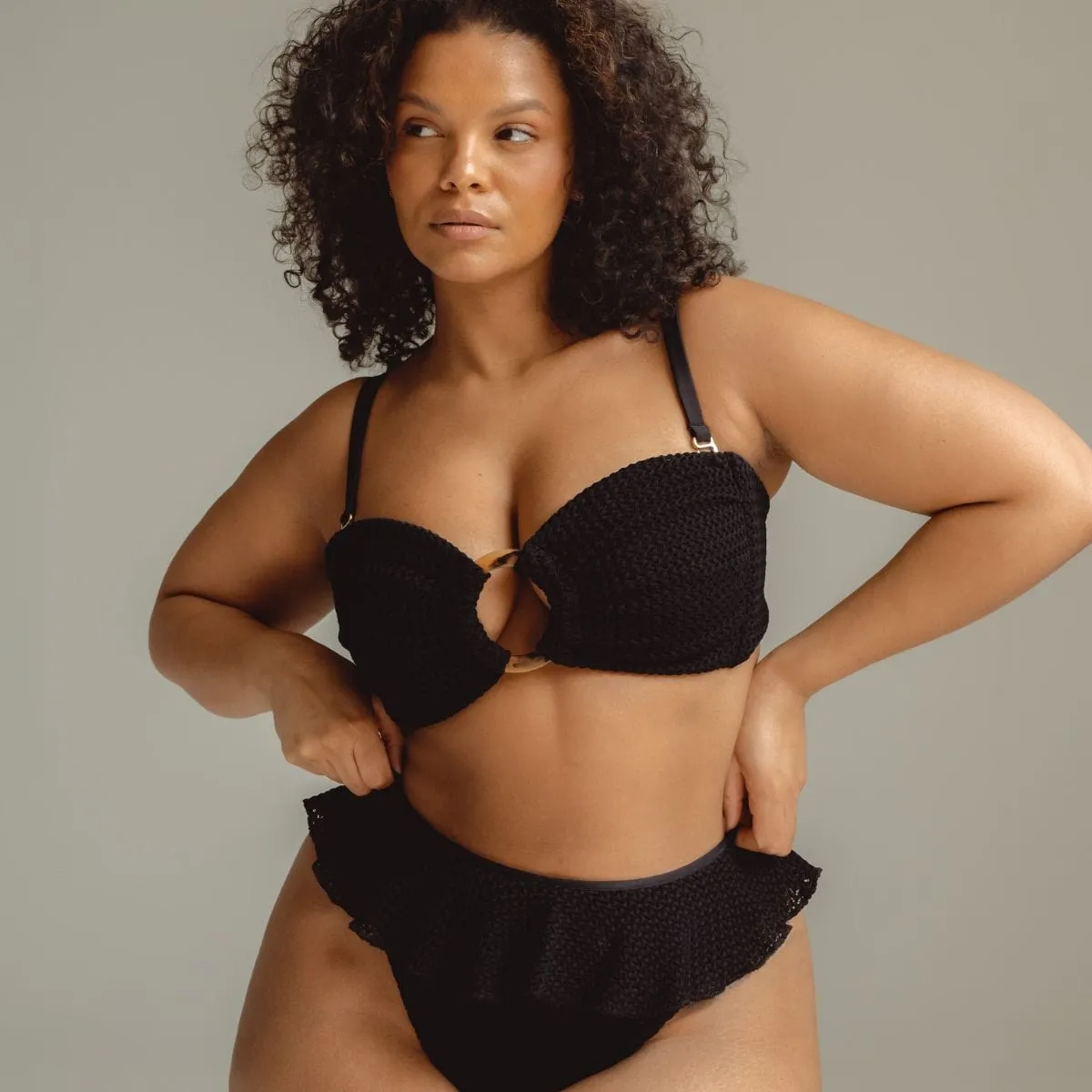 Black Crochet Tamarindo Ruffle Bikini Bottom