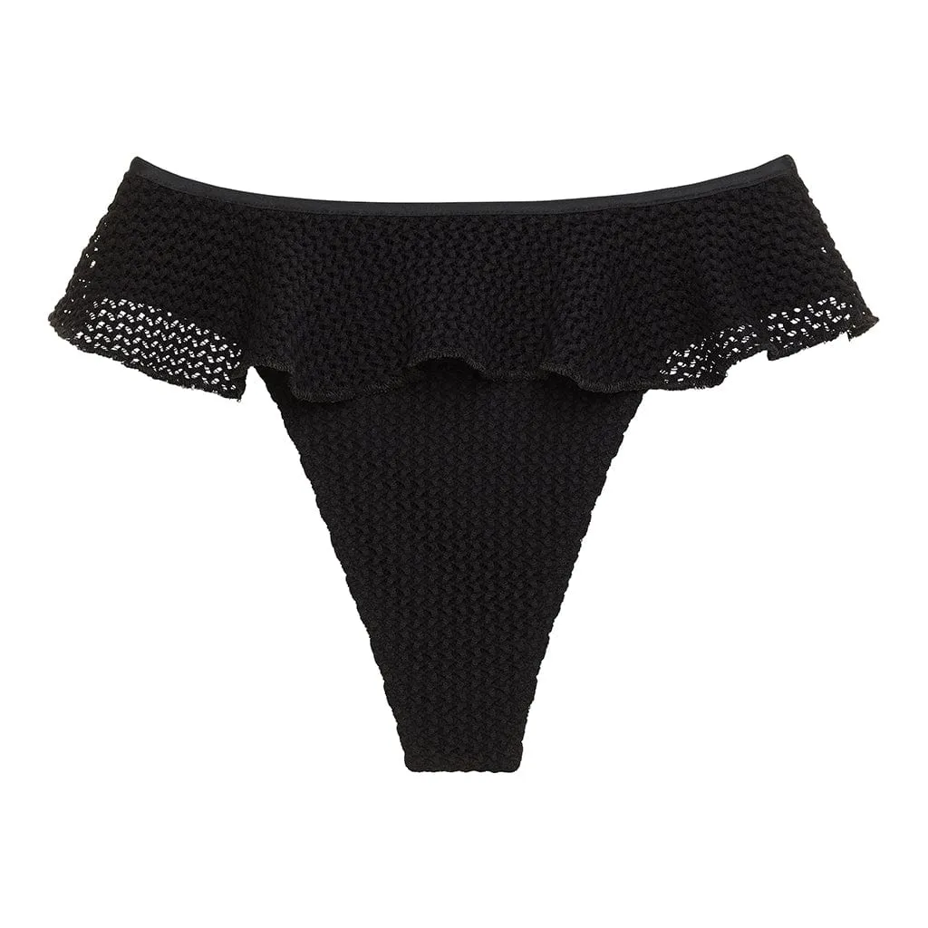 Black Crochet Tamarindo Ruffle Bikini Bottom